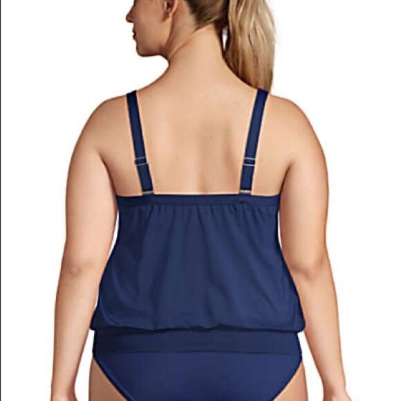 Land’s End Plus size blouson tummy hiding Tankini top navy Various Sizes - Picture 3 of 5